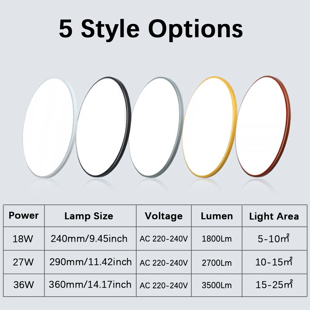 Lampu langit-langit LED bulat Modern 220V-240V, lampu LED 18W 27W 36W tahan air IP55 untuk dalam ruangan ruang tamu kamar tidur kamar mandi