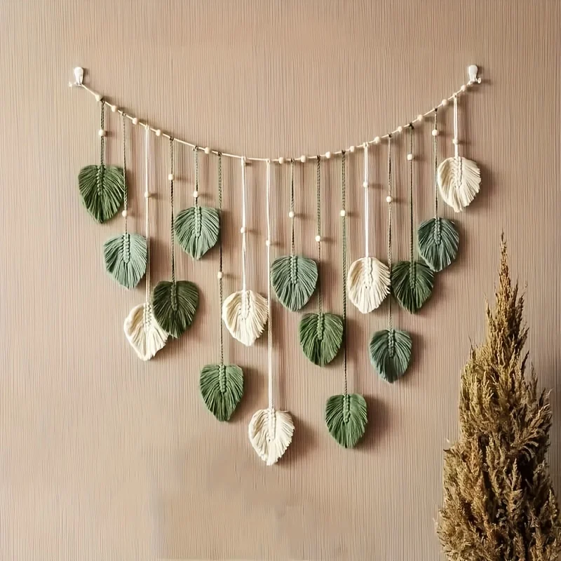 Handgefertigter Makramee-Wandbehang, großer Boho-Blatt-Wandteppich für Wohnzimmer, Schlafzimmer, Heimdekoration