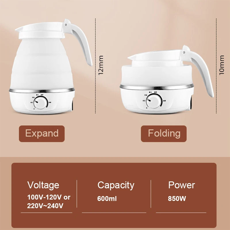 Temperature Adjust Electric Kettle Silicone Compression Foldable Portable Travel Mini Hot Water Heating Boiler Tea Boiling Pot