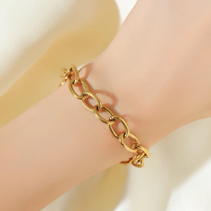 EILIECK 316L Edelstahl Metallketten-Halsketten-Armbänder-Set für Damen, trendige silberfarbene wasserdichte Schmuckstücke, Urlaubsgeschenk – Detail 8