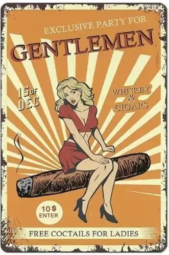 CIGAR  WHISKEY METAL TIN SIGN SEXY WOMAN ON CIGAR BAR GENTLEMAN CLUB MAN CAVE sign sign