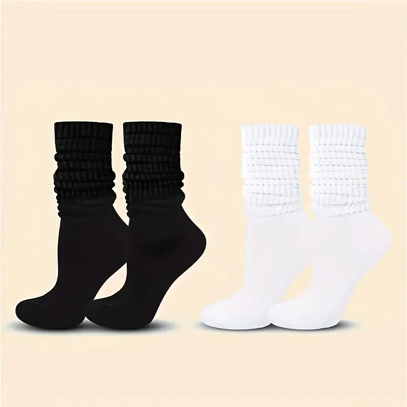 

6/3/1pairs of solid ribbed calf leather knee-high socks, comfortable and warm, women's socks