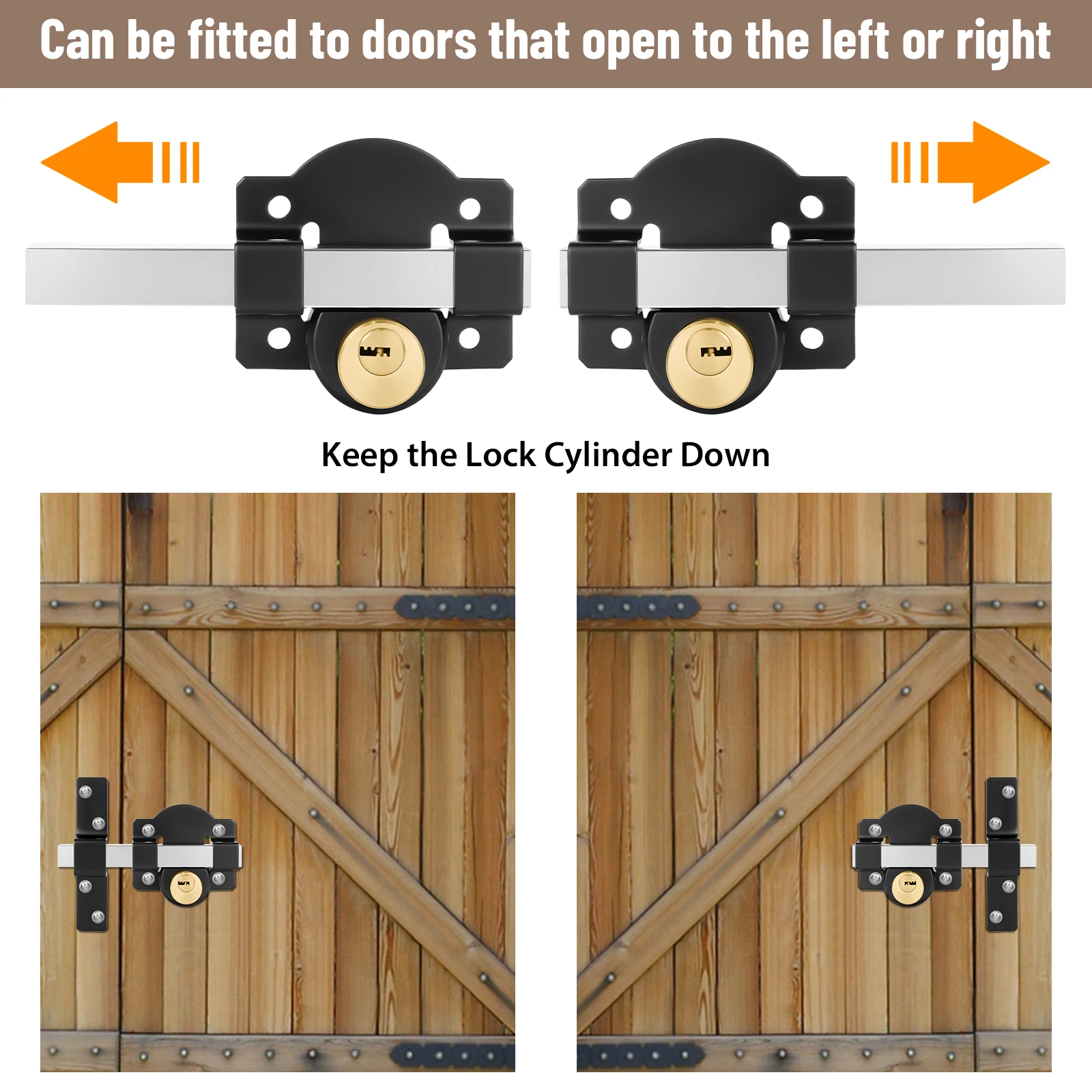 Both Side 50mm Long Throw Gate Lock,Heavy Duty Stainless Steel Gate Lock Door with 5 Keys for Wooden Garden Gates, Sheds Doors