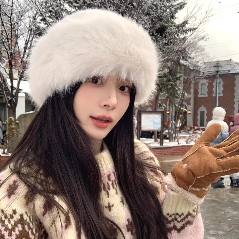 

Монгольская шапка из белой кроличьей шерсти, женская зимняя холодная теплая рыбацкая модная шерстяная шапка для женщин