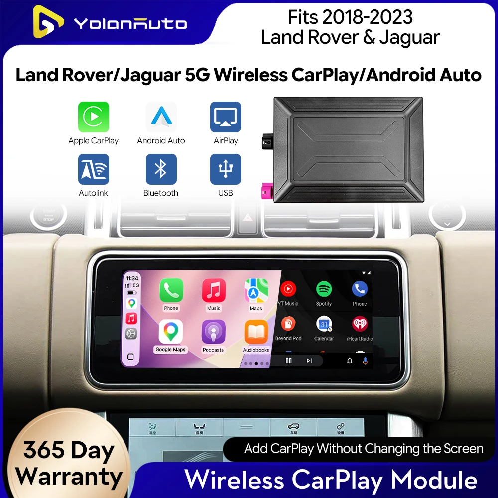 Wireless CarPlay Android Auto Interface Retrofit Kit for 2018-2023 Land Rover&Jaguar 10.25“Single/Dual Screen Mirroring AirPlay