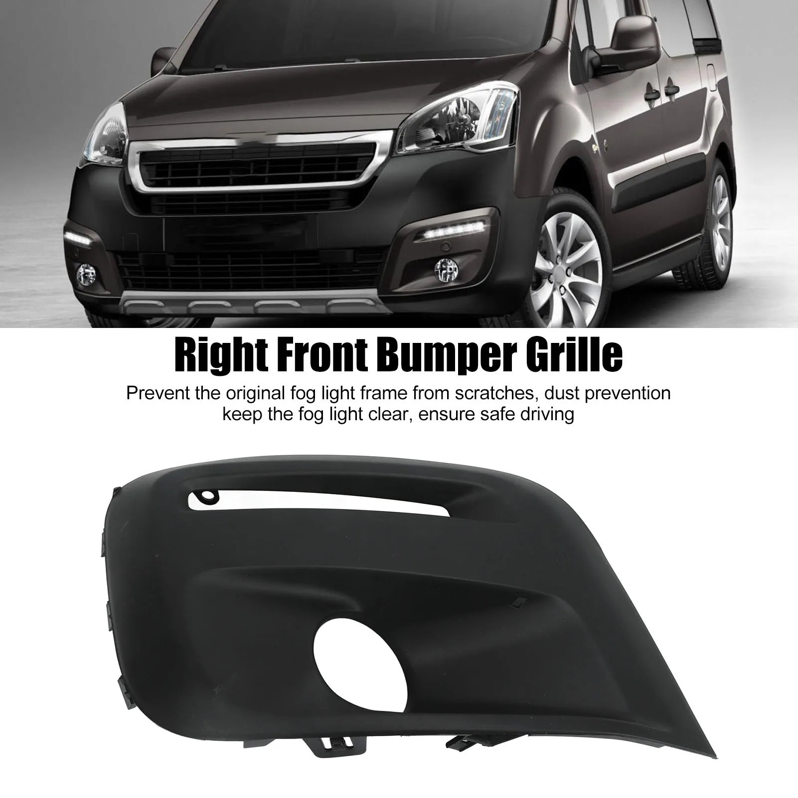 

Right Front Bumper Grille 1513564680 Foglight Frame Protector Cover Replacement For Citroen Berlingo 2015‑2018