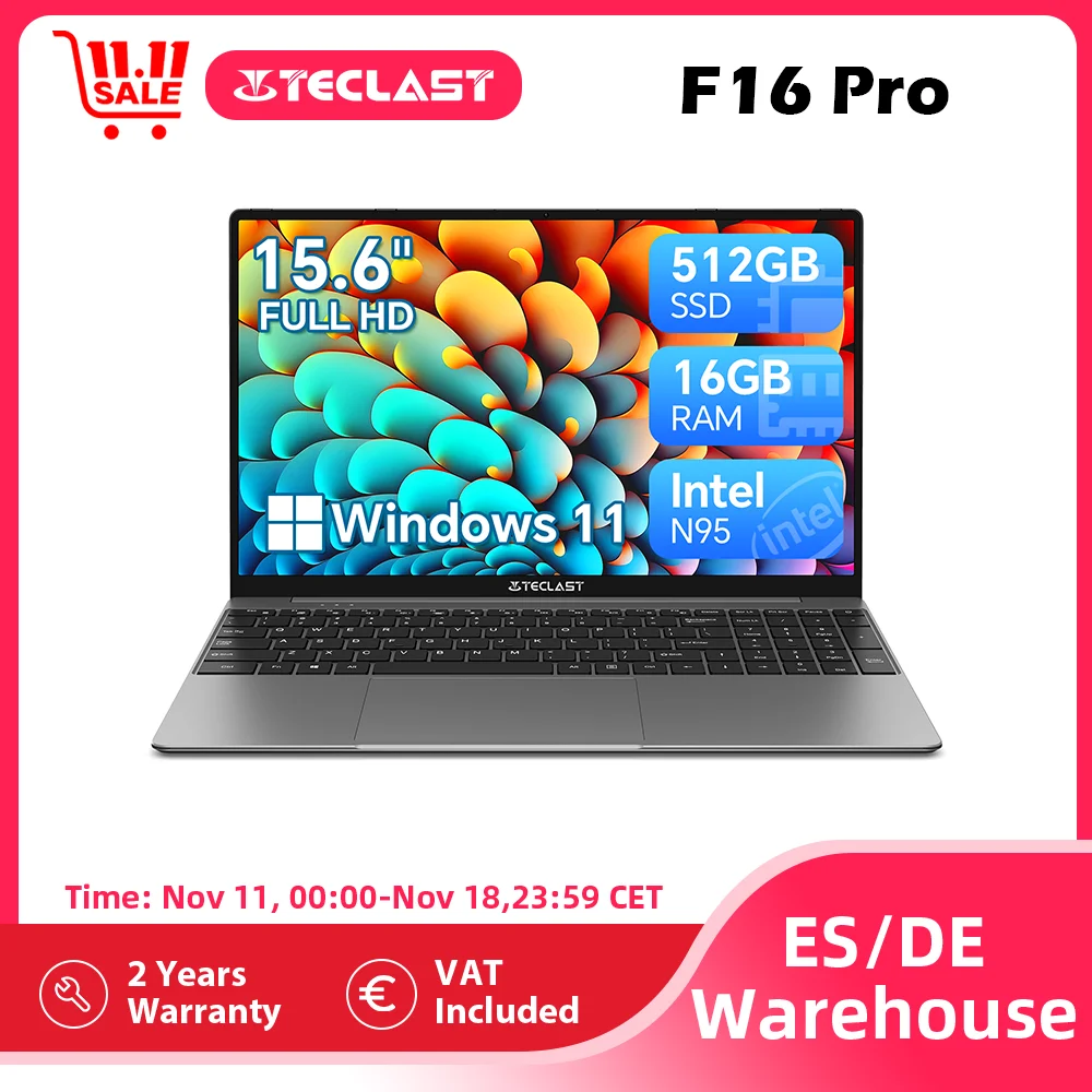 TECLAST F16Pro Laptop 15.6 inch, 16GB RAM 512GB SSD Computers, for Intel N95 CPU, IPS FHD 1080P Screen, WiFi 6, BT 5.0, USB3.2, Backlit Keyboard, 38000mWh