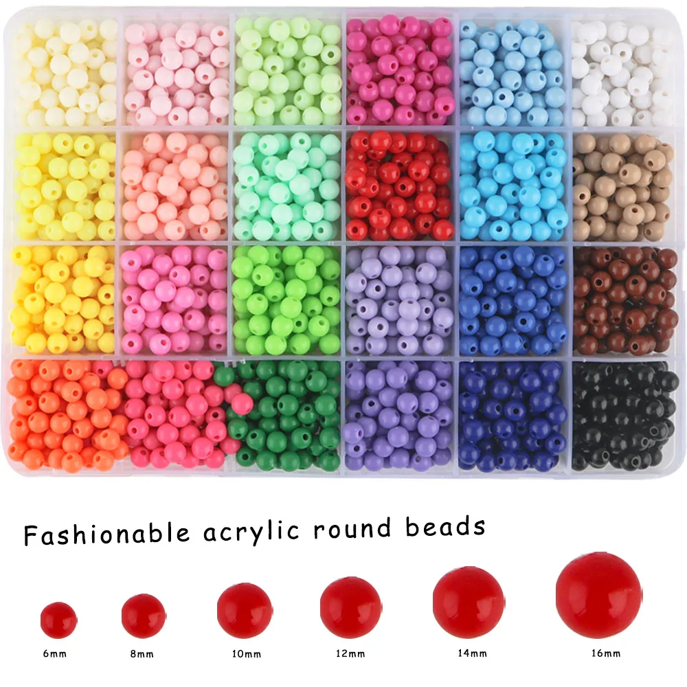 

50-300pcs Acrylic 6/8/10/12/14/16mm Round Bead For Jewelry Making Fashion Necklace Bracelet Earrings DIY Personalize Accessories