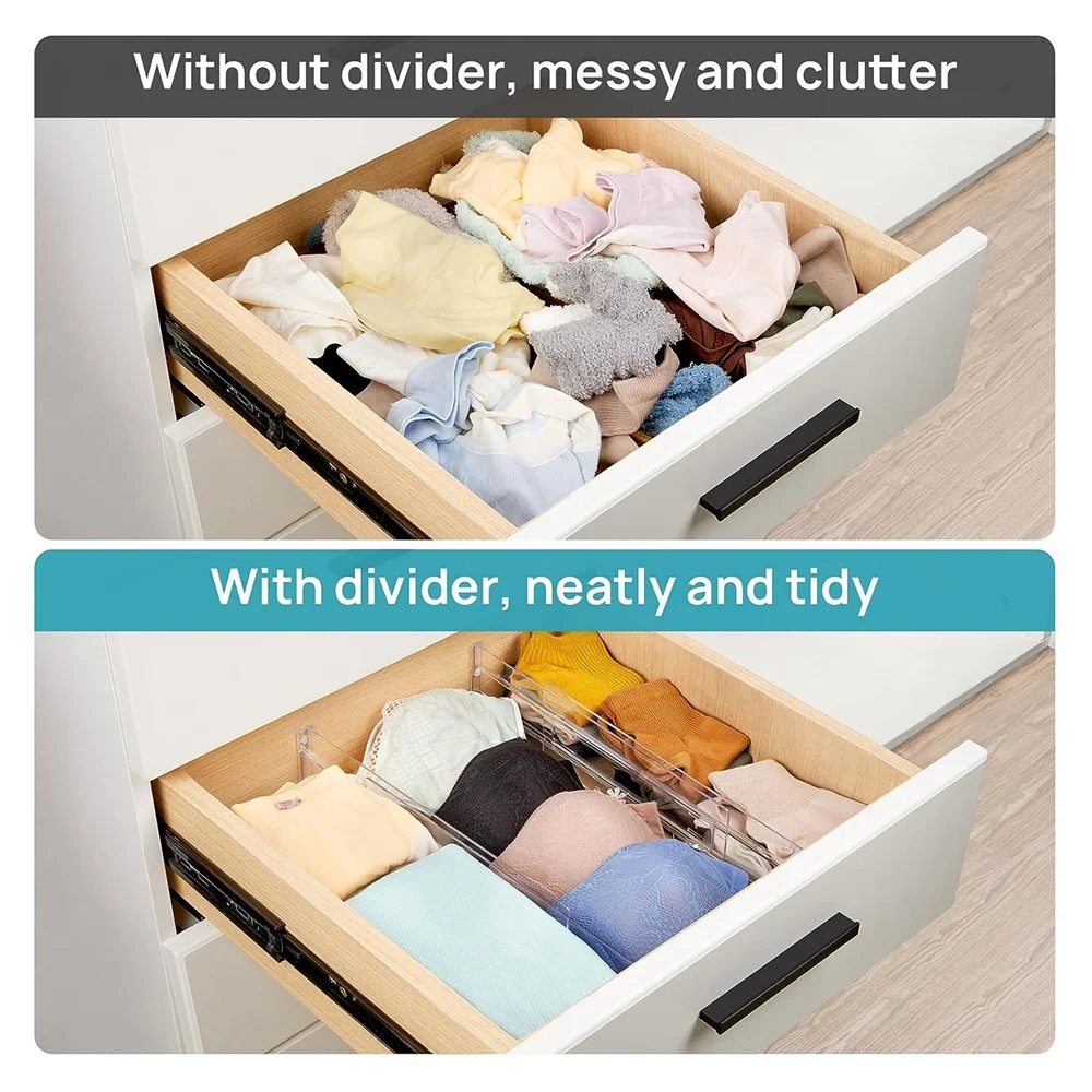 1/4/6pack Drawer Dividers Organizers Adjustable Plastic Drawers Separators for Clothing, Kitchen Utensils and Makeup Office
