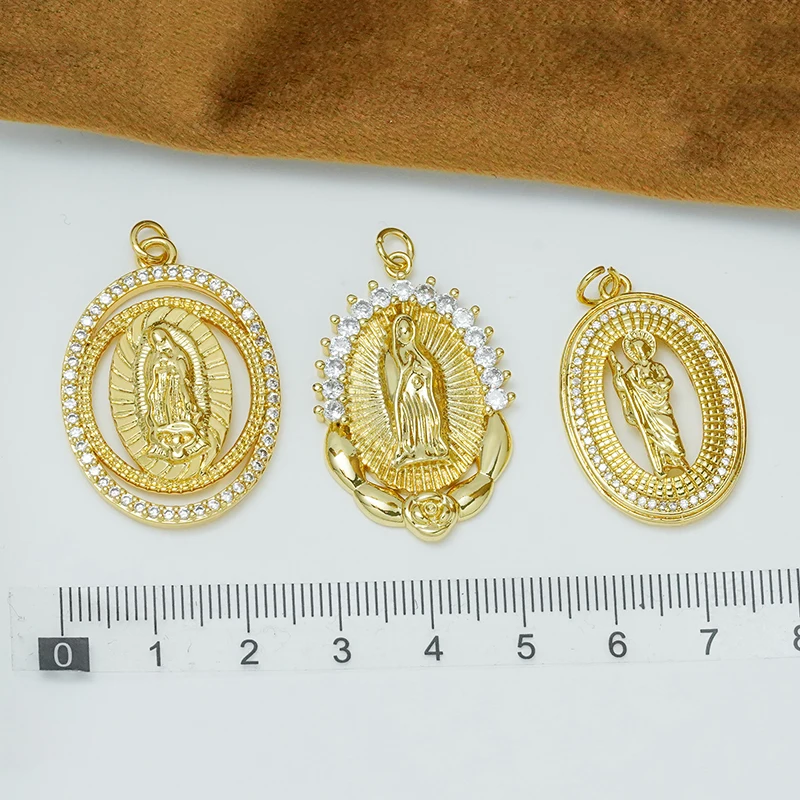4 Pcs Christianity Saint Pendant Diy Necklace Making Accessorie Pave Inlay Zircon Heart Oval Hollow Jewelry Brass Part Wholesale