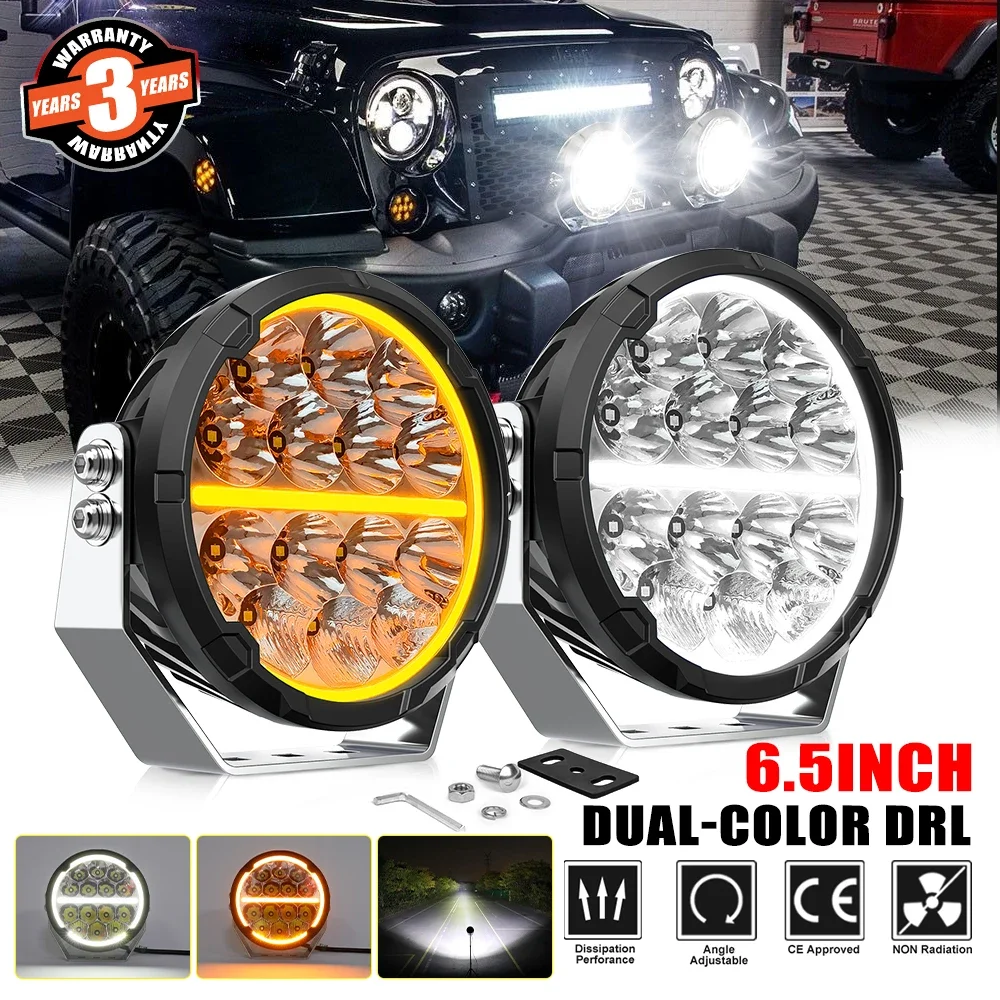 HAOLIDE 6.5inch Round Led Driving Light 6500K Work Light Dual DRL Spot and Flood Combo Beams foroff-road use 4x4 12V 24V