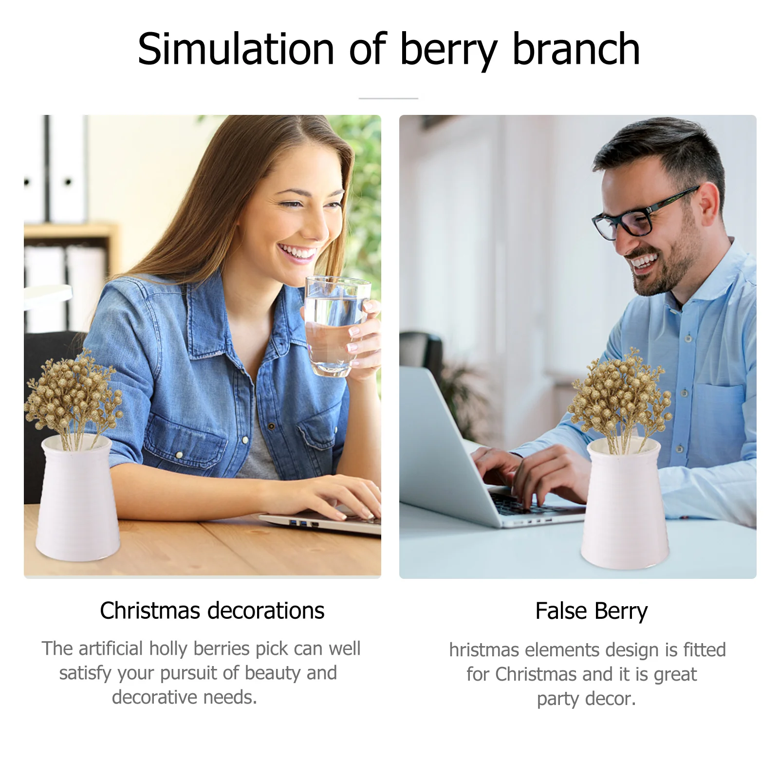 

10pcs Gold Dust Branches Artificial Holly Berries For Christmas Tree Decor Simulation Berry Bunches Fake Berry Stems