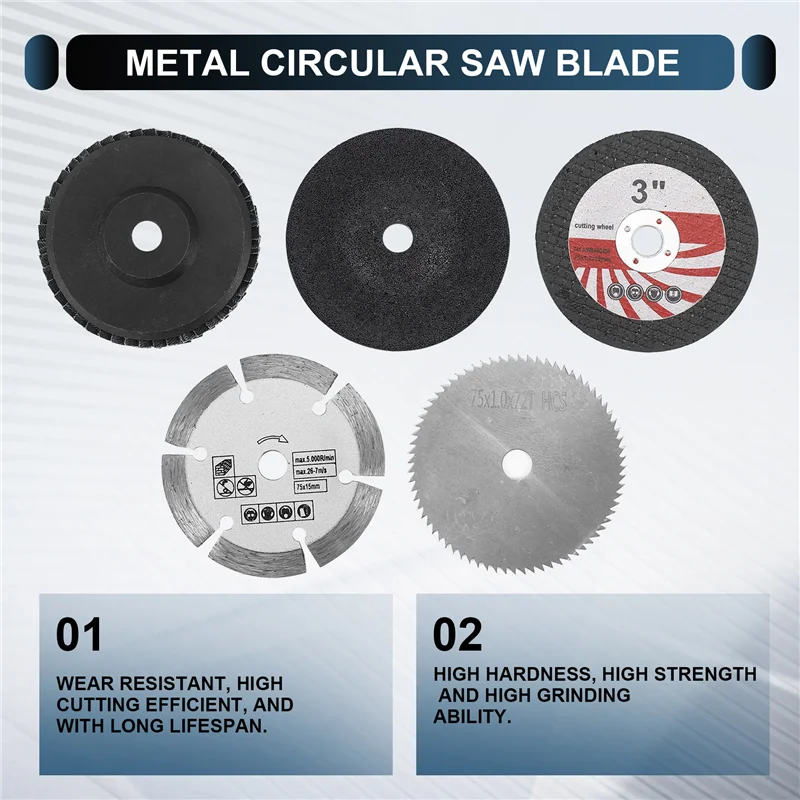 ABWP-5Pcs 10Mm 보어 앵글 그라인더 용 75Mm 커팅 디스크 금속 원형 톱 블레이드 플랫 플랩 그라인딩 휠 밀링 도구