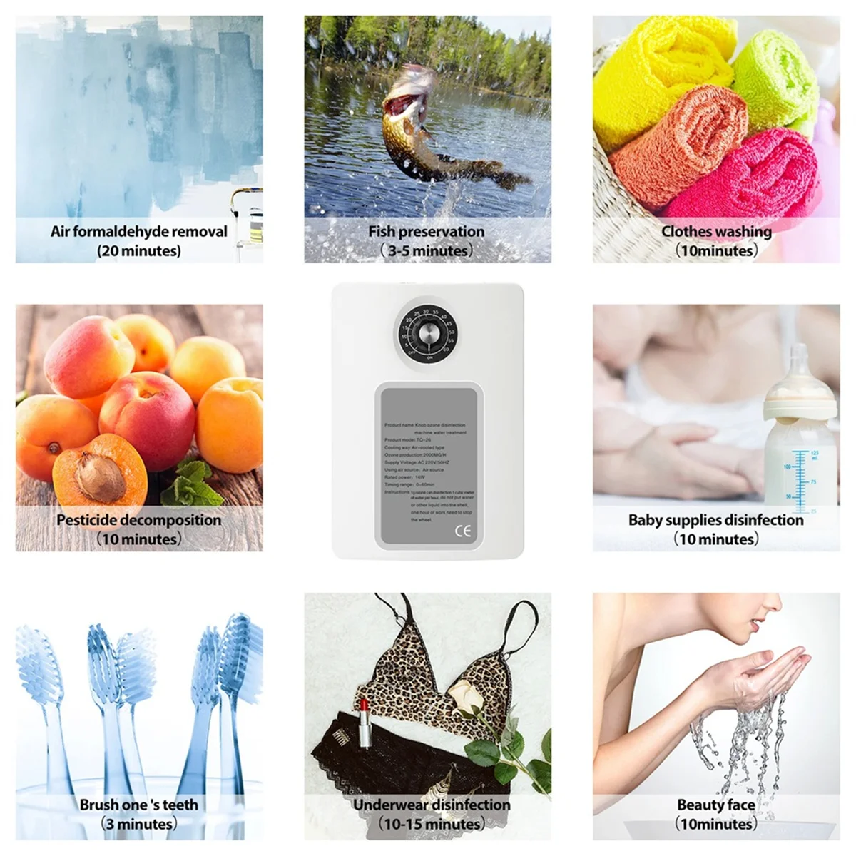 Active Ozone Generator Purifier 2000Mg/H Air Freshening Water Fruit Vegetable Food Ozone Efficient Ionizer EU Plug XT