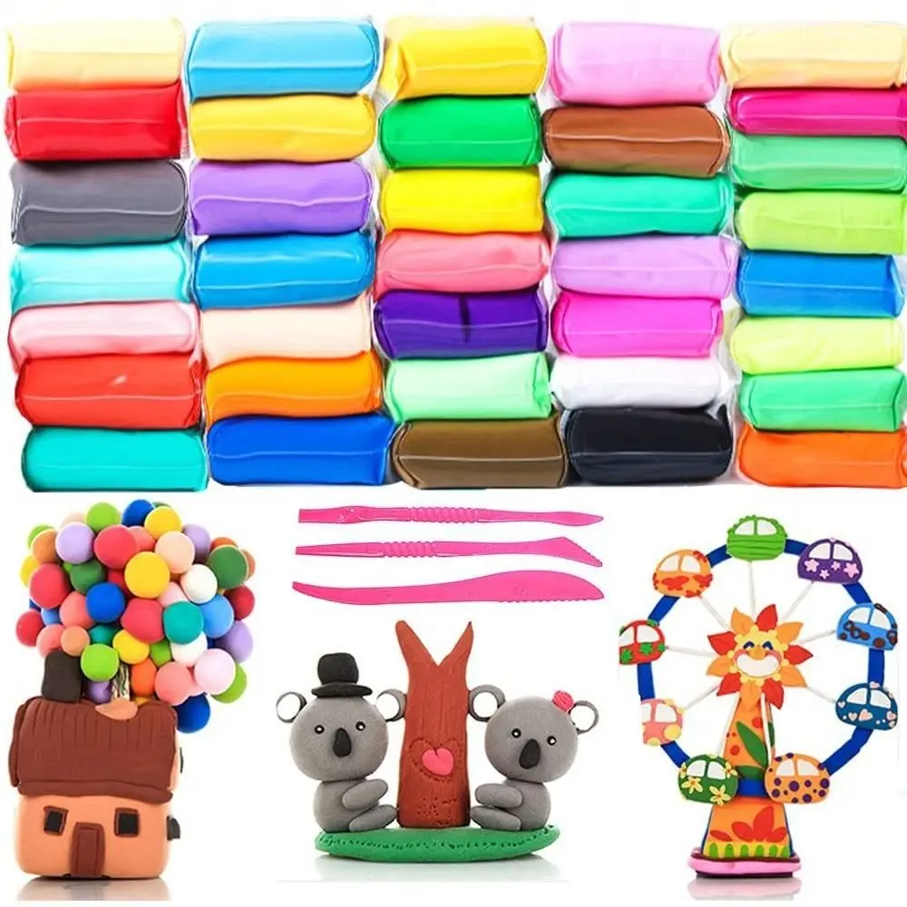 Plastilina de alta calidad para niños, arcilla de secado al aire de 12/24/36 colores, artesanías, juguetes de clase de arte, suministros de arte escolar con herramientas