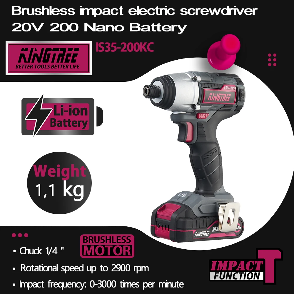 

Kingtree 20V Brushless Impact Screwdriver 200N.m electric drill Cordless Lithium Ion Battery Power Tools for Home DIYS