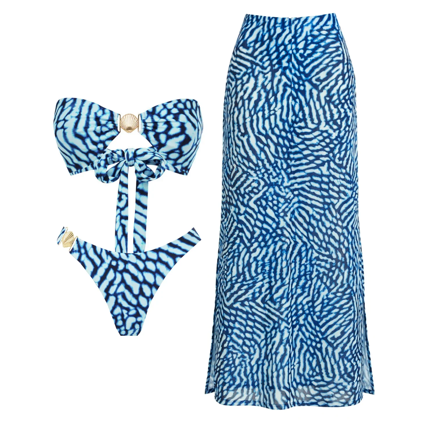 2026 New 3-Piece Women Bikini Set Push Up Printed Ruffle Bikinis Strappy Bandage Swimwear Brazilian Biquini Bathing Suit