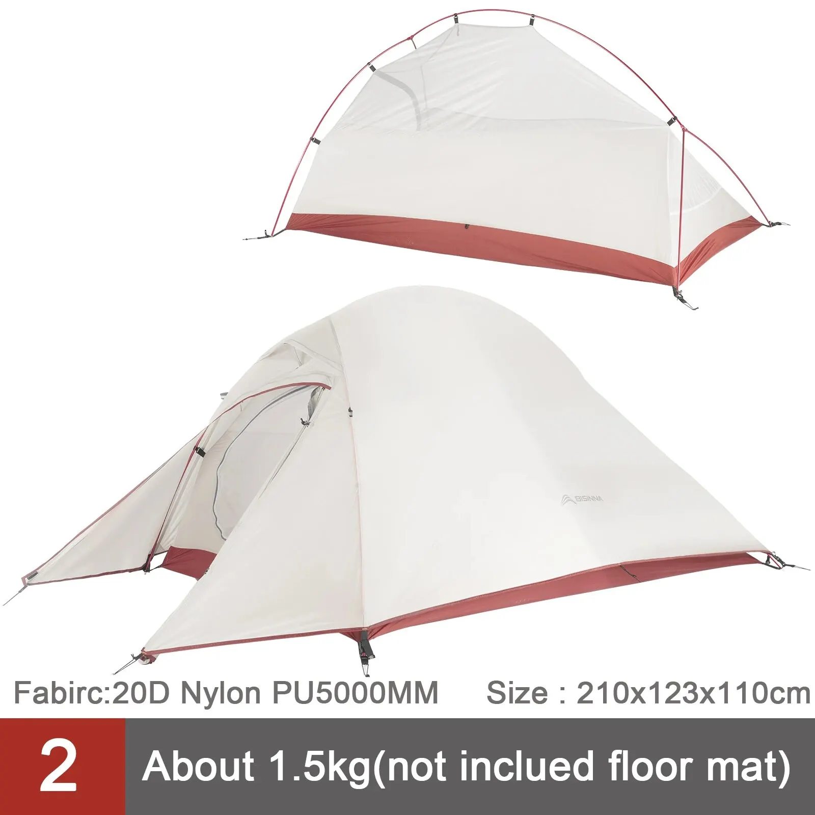 BISINNA Ultralight Camping Tent Rugzak Tent 20D Nylon Waterdichte Outdoor Wandelen Reizen Tent Fietsen Tent 1-2 Persoon