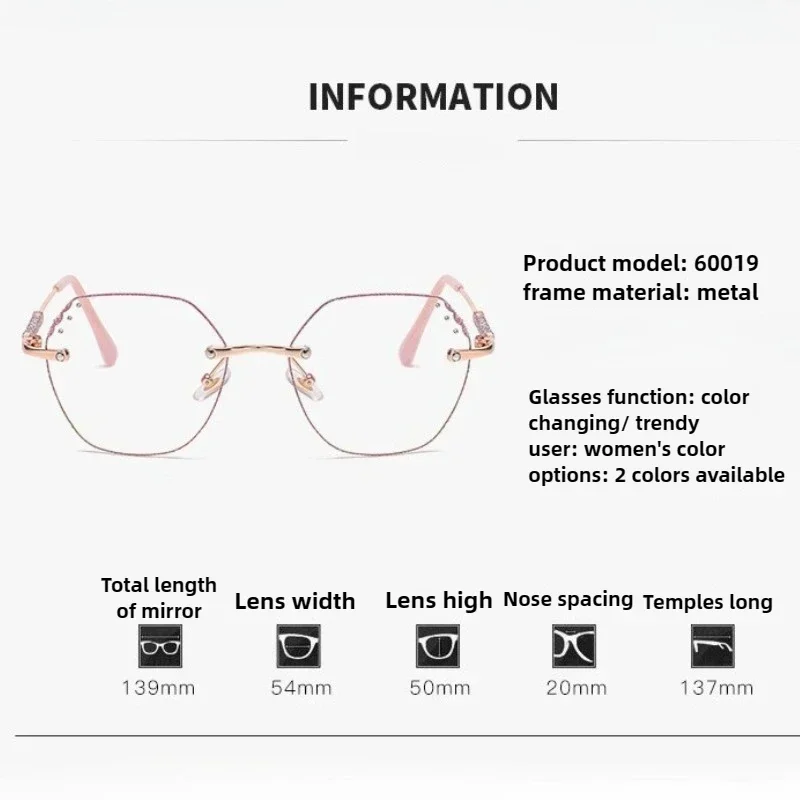 Oversize Rimless Photochromic Myopia Glasses for Women  Twinkling Anti-blue Light Near Sighted Eyewear UV Goggle Shades 0 to-4.0 - Image 6