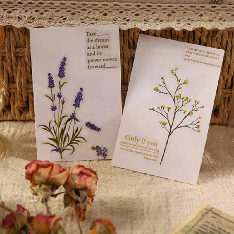 

12 Sheets Children Transparent PET Stickers DIY Journal Collage Floral Leaves Plants Decor Stickers Scrapbooking Materials