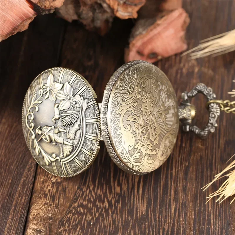 Retro Mens Pocket Watch Hunting Hunter Pattern Classic Arabic Number Quartz Movement Display Full Hunter Portable Clock Gift