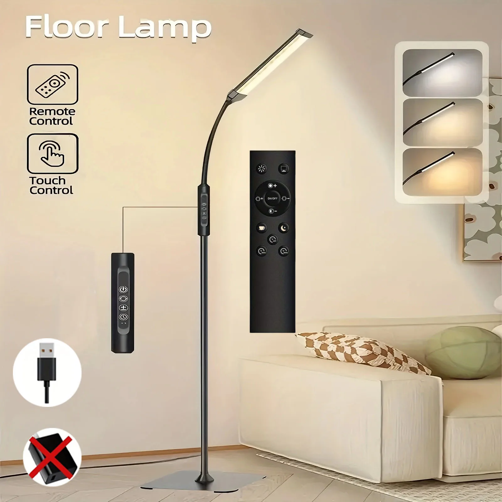 

Touch control remote for floor lamp - Adjustable brightness from 10 levels flexible swivel standing lamp for various room