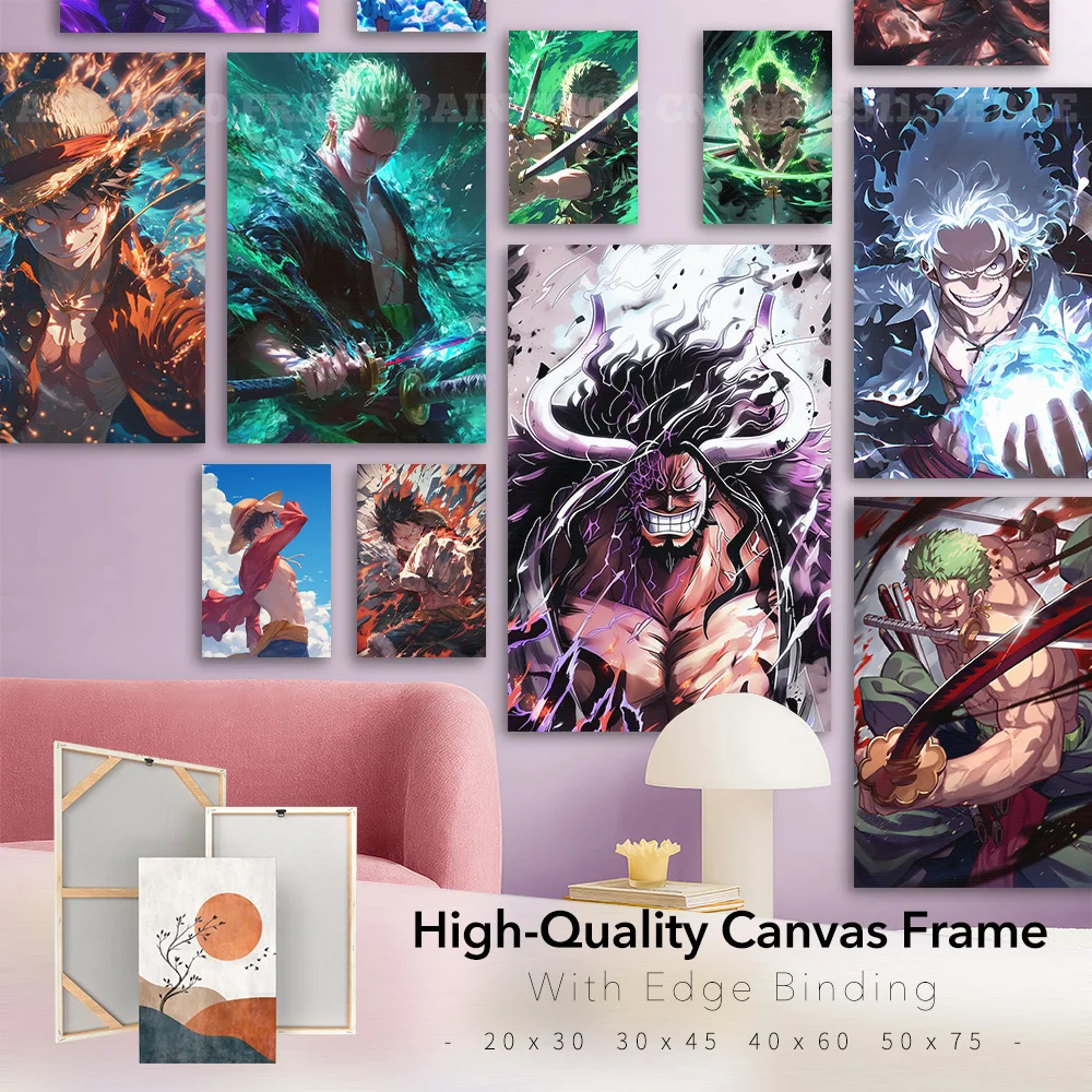 Lukisan Kanvas Dekorasi Rumah One Piece 1 Buah Gambar Dekorasi Anime dengan Bingkai Poster Cetak Karya Seni Dinding untuk Mural Ruang Tamu