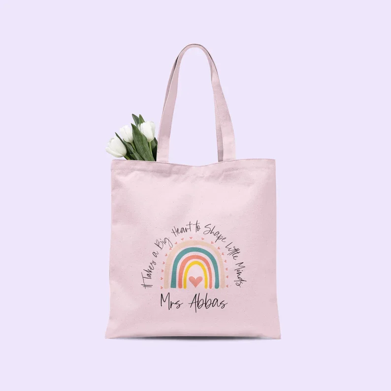 

Personalized Rainbow Canvas Tote Bag with Inspirational Message and Custom Name - Perfect Gift for Teachers Custom Anything Need