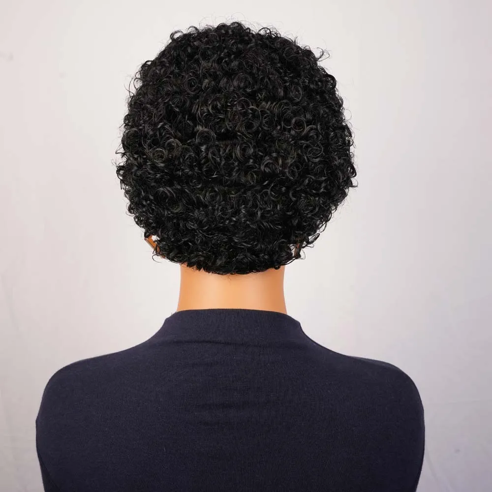 วิกผมทรงพิกซี่คัตสีดำธรรมชาติสำหรับผู้หญิงผิวดำ วิกผมสั้นแบบเลเยอร์ทำจากผมแท้ ผลิตด้วยเครื่องจักร สำหรับใช้ในชีวิตประจำวัน