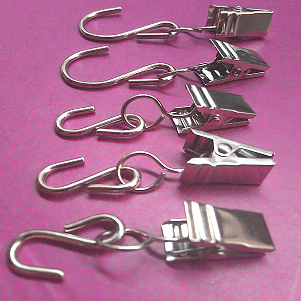 

50Pcs S Hooks with Clips Curtain Hook Metal Hangers for Outdoor Camping Tent Party Lights Christmas Ornaments Home Decor