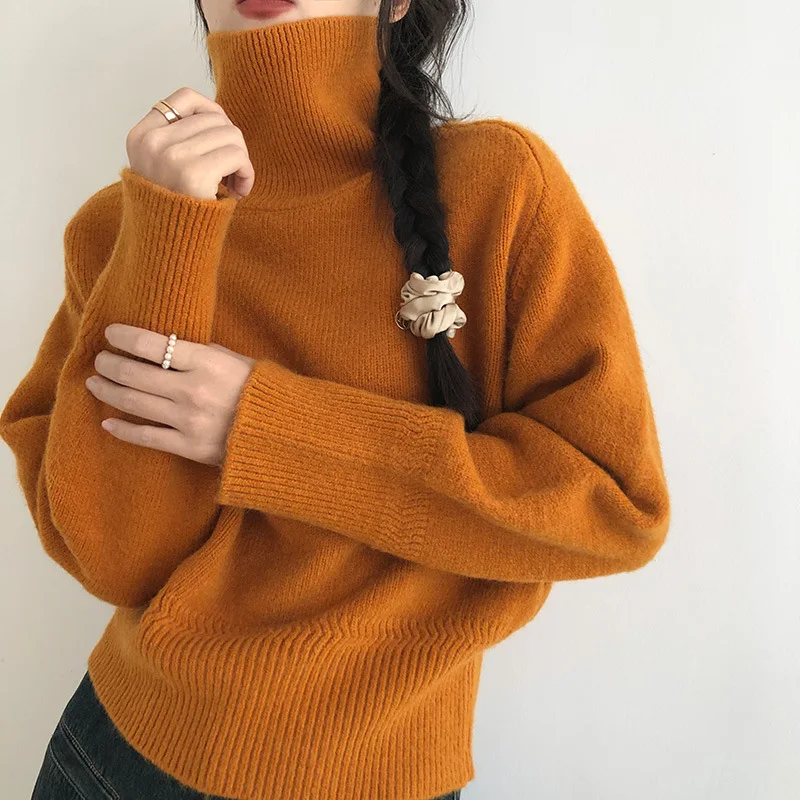 

High neck sweater for women in autumn and winter 2025 new soft and lazy style loose knit sweater top