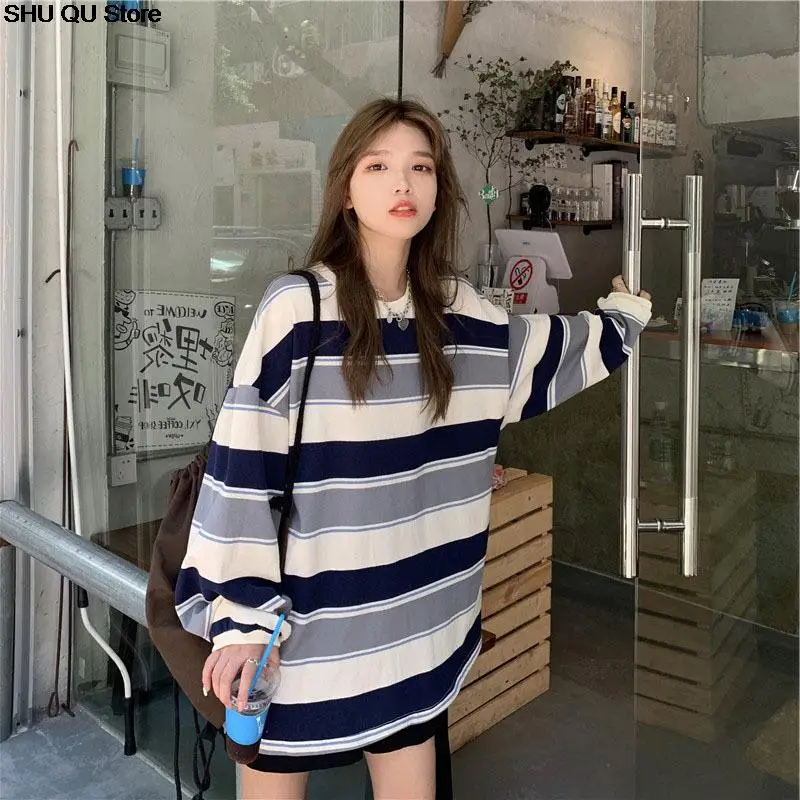 spring autumn Striped hoodies women fashion Long Sleeve Hoodie Sweatshirt Harajuku Jumper cotton Pullovers Casual oversized Coat