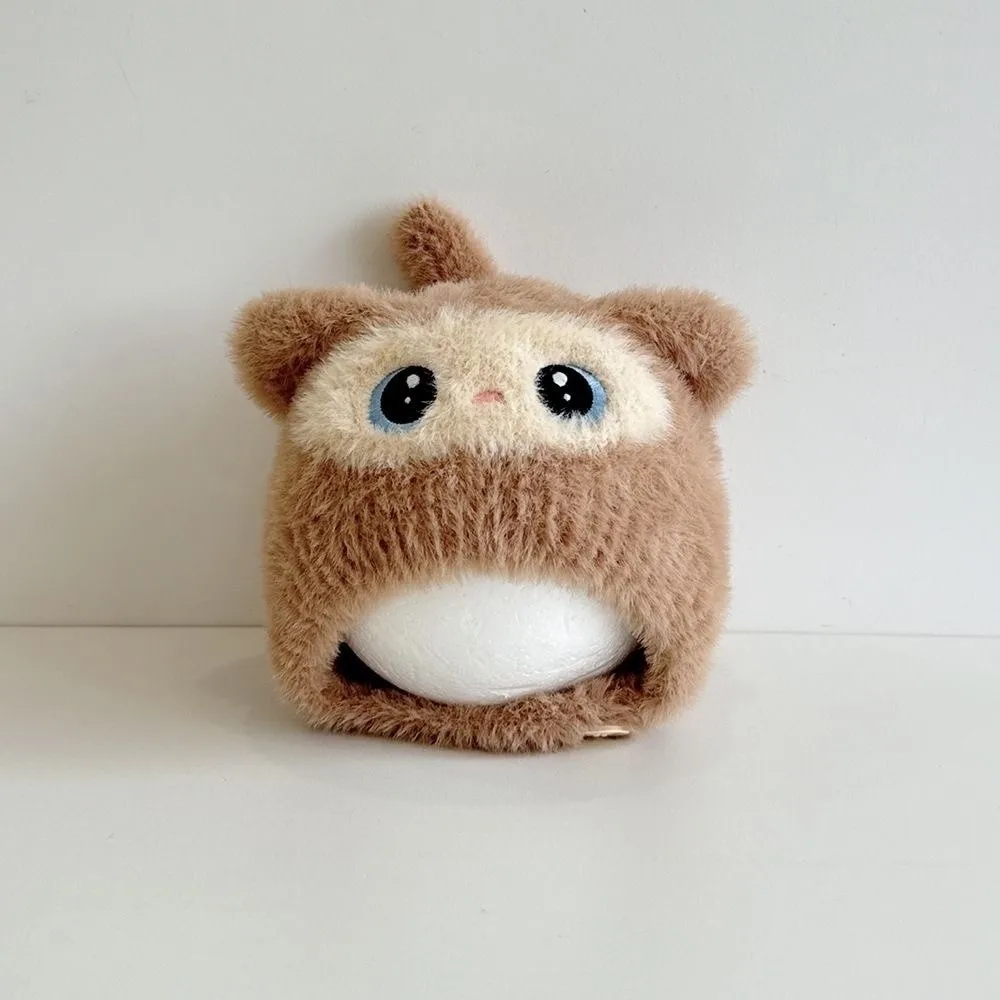 Soft Fuzzy Cartoon Cat Hat Windproof Warm Fleece Lined Fuzzy Beanie Knit Material Earflap Design Baby Helmet Hat For Boys Girls
