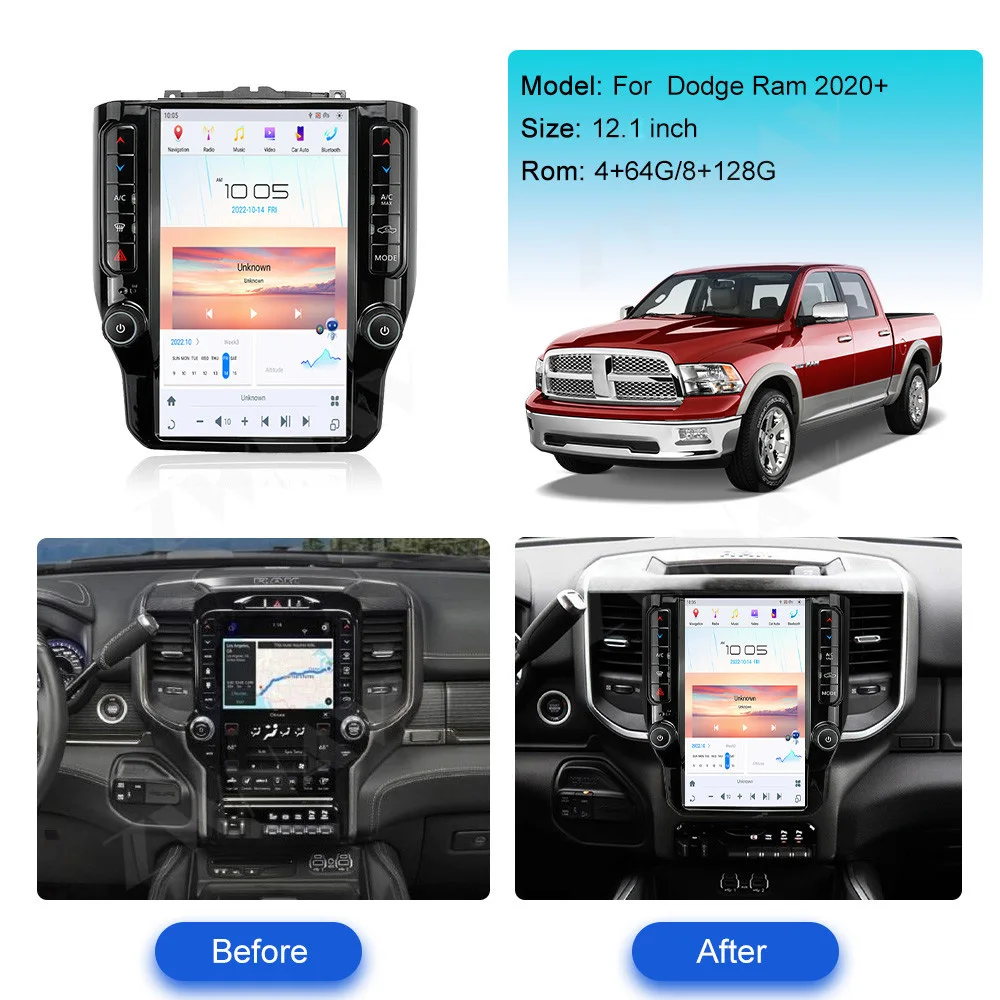 

Для Dodge Ram 1500 2500 3500 2019 2020 2021 2022 2023 Автомобильный радиоприемник Мультимедийный плеер Android 1Din Bluetooth Экран Аудио DSP Стерео