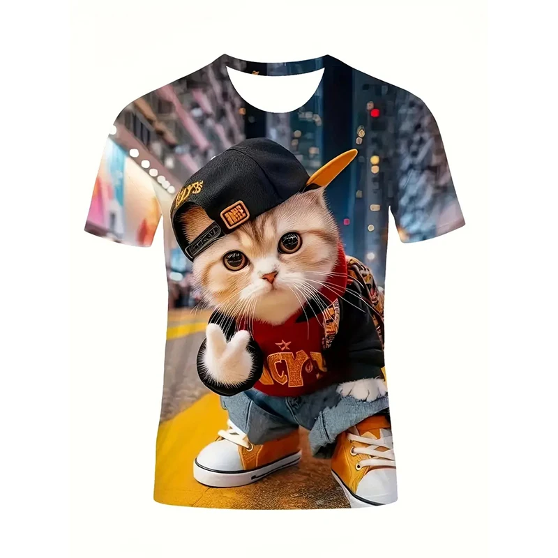 Cat Pattern Funny T-shirt Men's Clothing Fashion Japan Cosplay Animal T Shirts Daily Casual Sports Kid Street Popular Tee Top