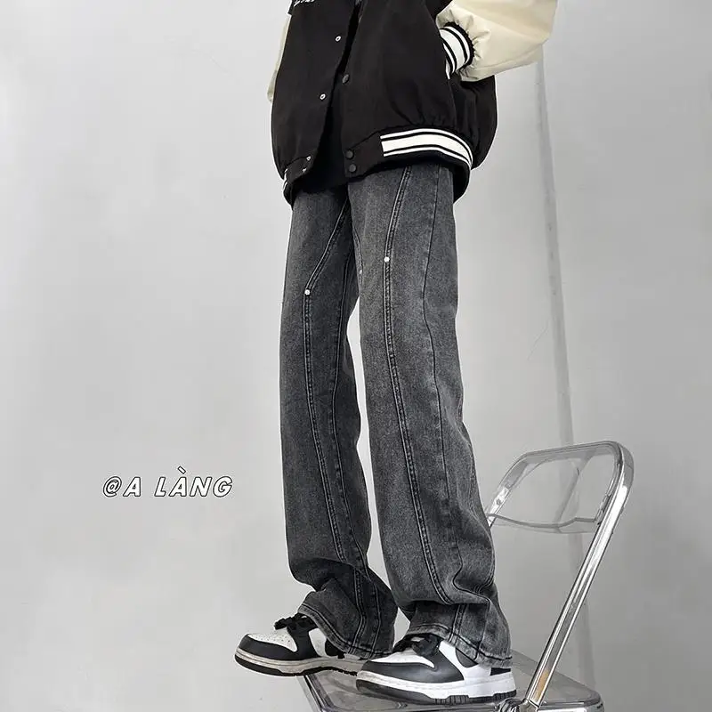 

Men New Summer Baggy Straight Wide Leg Pants Solid Color Top Quality Denim Trousers Casual Fashion Jeans Male Plus Size T63