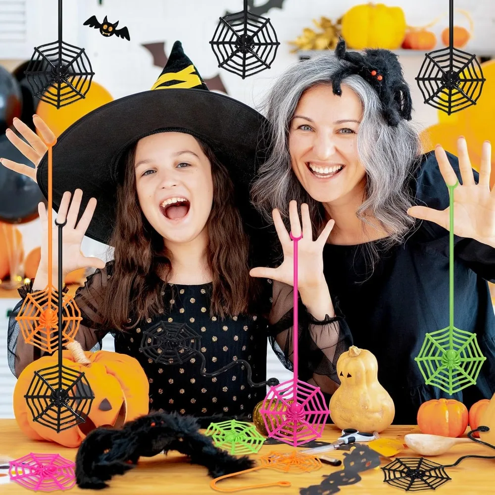 24 قطعة من شبكة العنكبوت اللاصقة للأطفال، ألعاب يدوية لاصقة على شكل نسيج العنكبوت مقاس 7.6 بوصة، هدايا حفلات الهالوين لحقيبة الجيدة