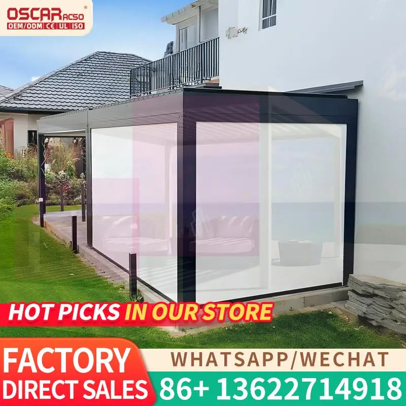 Sombrilla para exteriores, cubierta de patio de aluminio motorizada asequible a prueba de lluvia para jardín, patio trasero, pérgola junto a la piscina