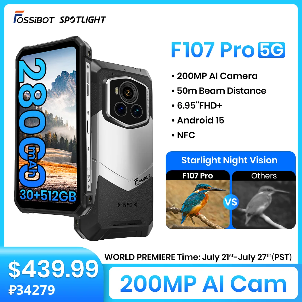 FOSSiBOT F107 PRO Rugged Smartphone Android 15 OS,30GB(12+18)+512GB ROM,6.95