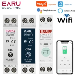 Tuya WiFi Smart Circuit Breaker MCB 1P + N 63A Timer Alimentazione Energia kWh Tensione Misuratore di corrente Protezione Interruttore di controllo remoto vocale