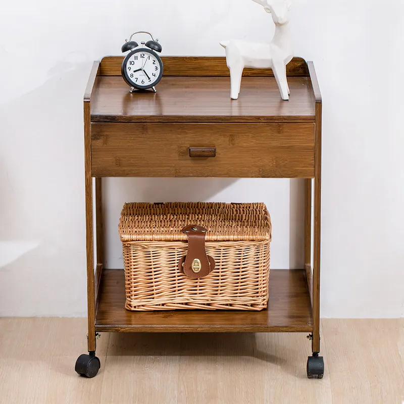 Bamboo Modern Nightstand Minimalist Side Cabinet for Small Spaces Multi-Functional Bedroom Organizer