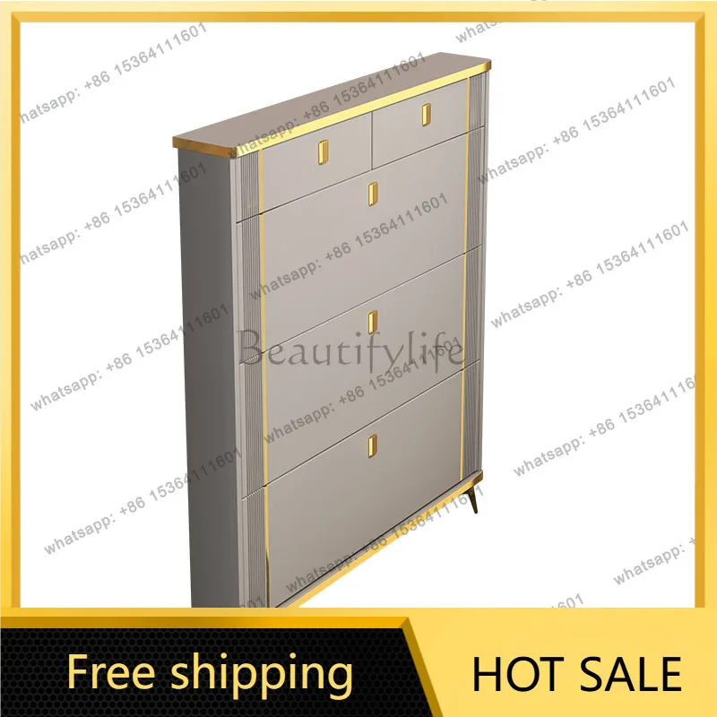 LJY Italian Style Flip Down Shoe Cabinet Ultra Thin with Built in Bench Space Saving Entryway Storage Modern Shoe Rack for Home