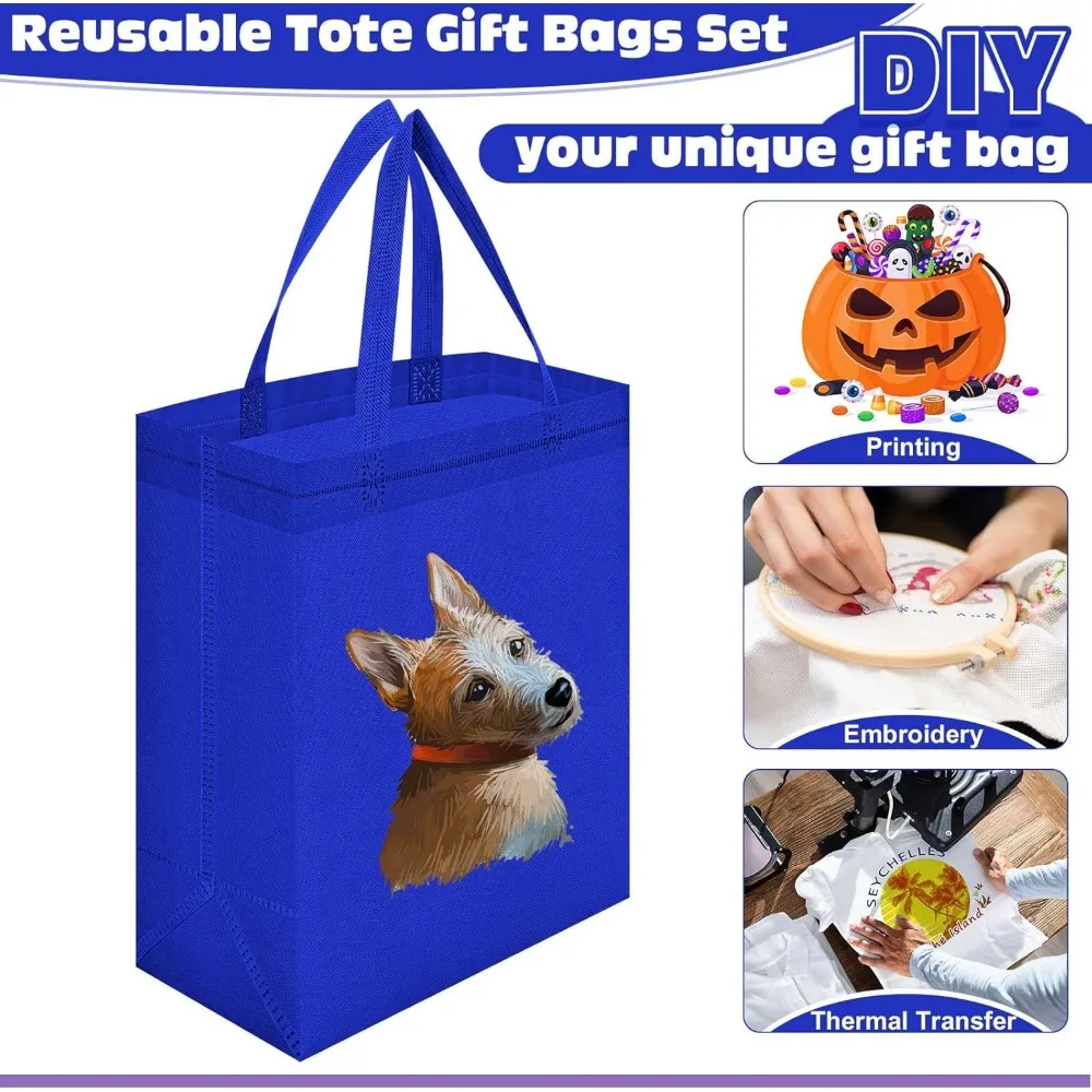 Herbruikbare draagtassen Bulk - 300 stuks niet-geweven boodschappentassen met handvatten, 8x4x10 inch, koningsblauw, boodschappen- en cadeautassen