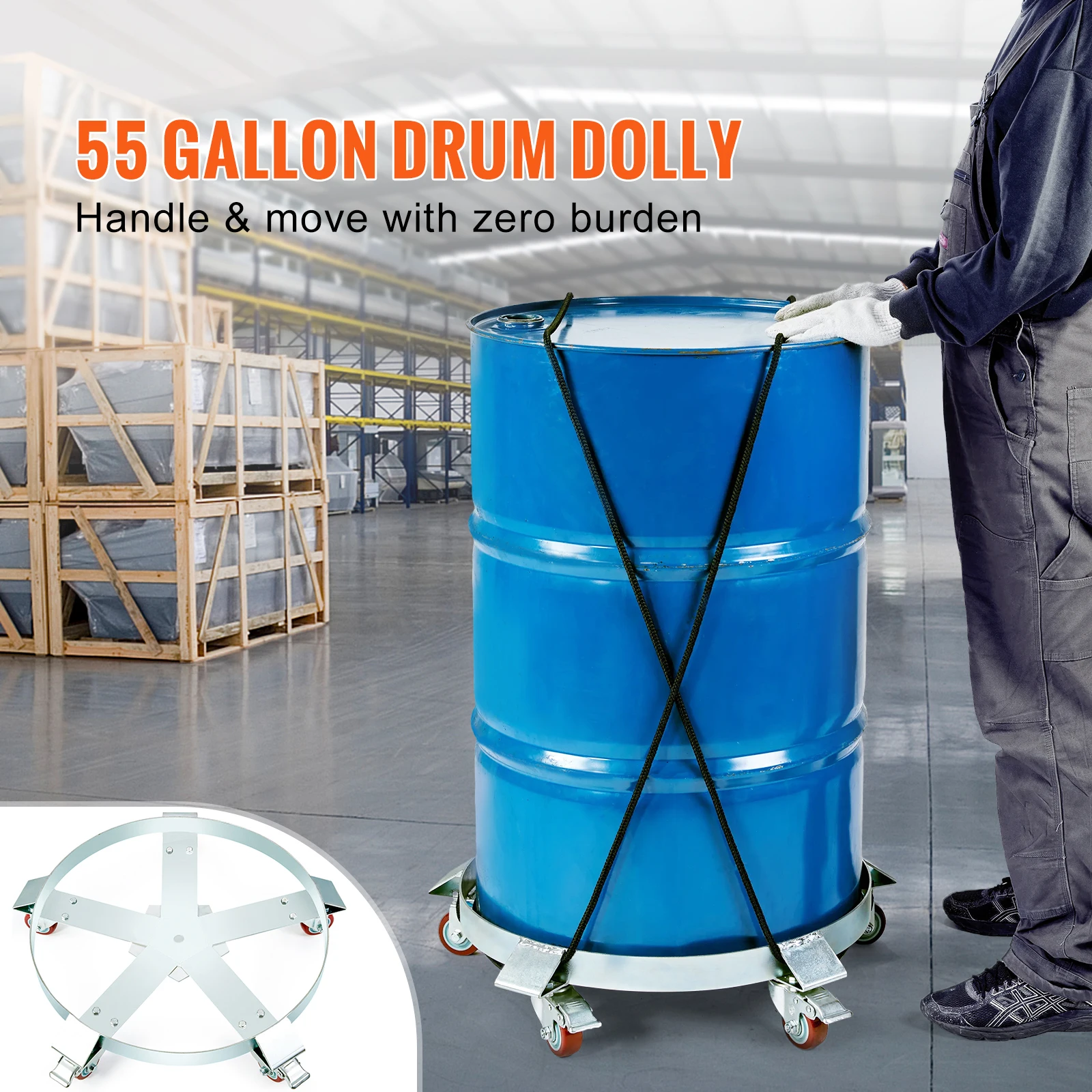 SucceBuy 1250lbs Drum Dolly Cart 55 Gallon Caddy Barrel Dolly Hand Truck with 5 Swivel Casters Wheel for Warehouse Drum Handling