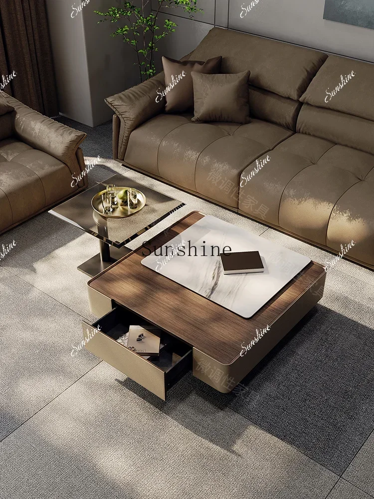 Household high-end minimalist American atmosphere multi-functional square walnut solid wood coffee table  FT