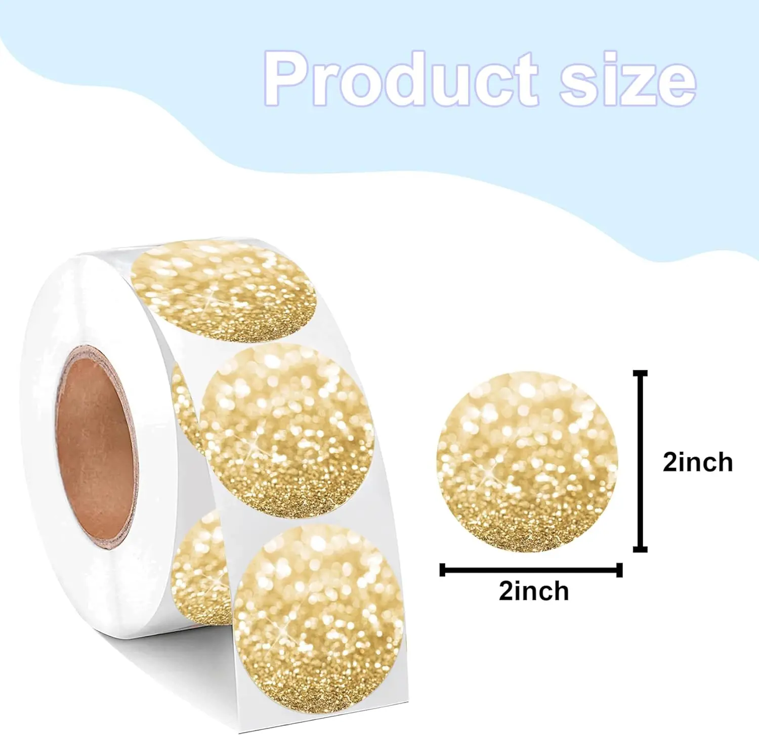 Gold Shiny Thermal Stickers 2inch Self Adhesive Circle Directly Print Labels for Holiday Supplies 250Pcs