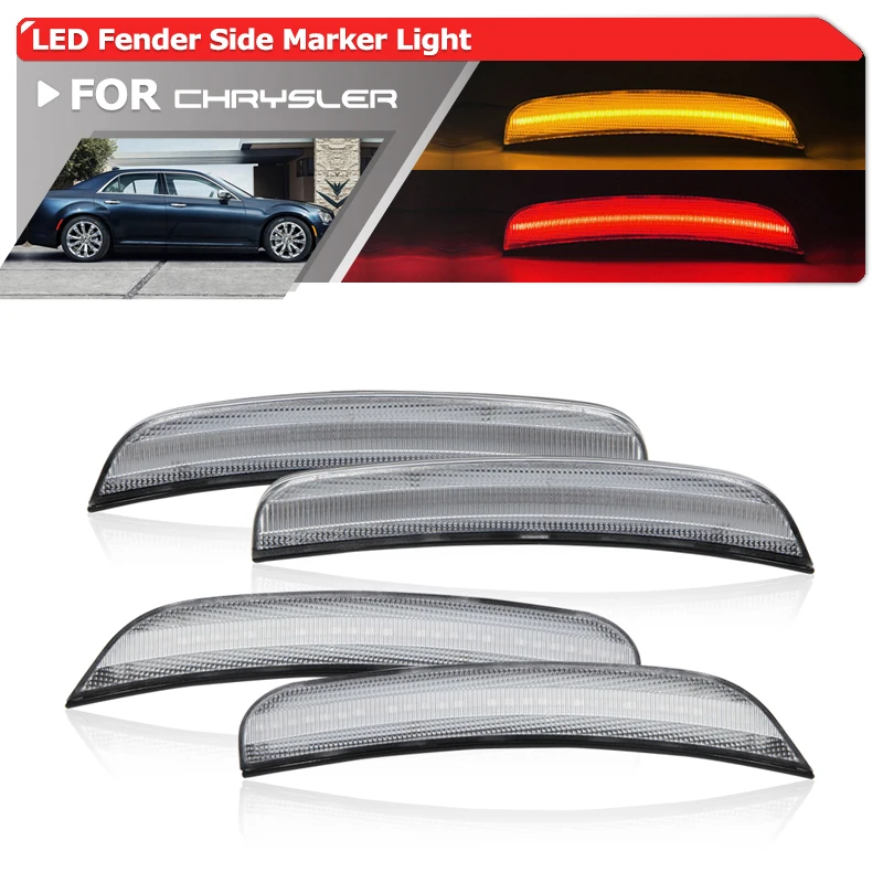 4PCs F&R LED Bumper Fender Flare Side Marker Light For Chrysler 300 2015 2016 2017 2018 2019 2020 2021 2022 2023 Sidemarker Lamp