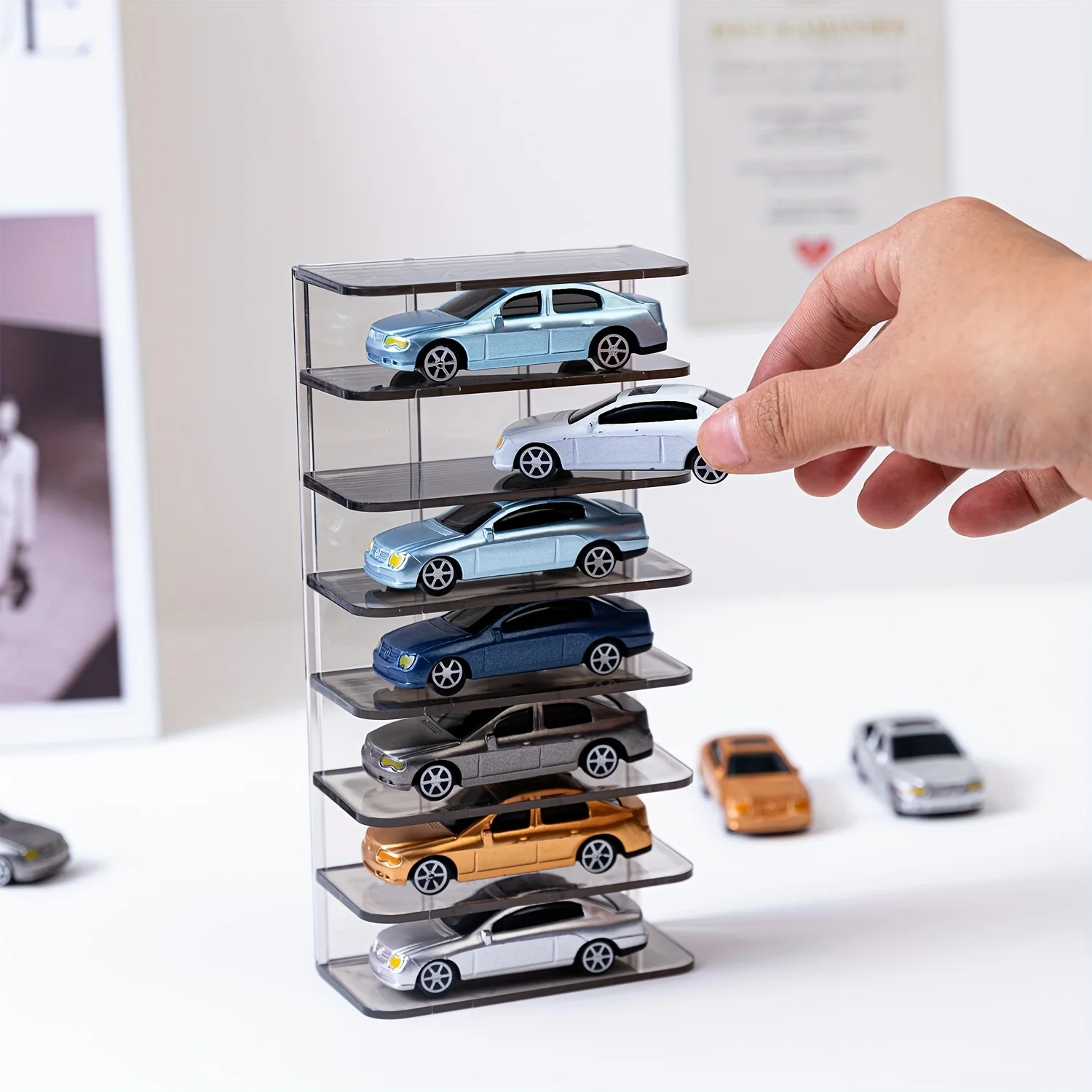Acrylic Car Display Box Storage Rack For Hot Wheels Car Model Toy 7 Grid Cabinet Rack Dustproof Stackable Car Storage Boxes