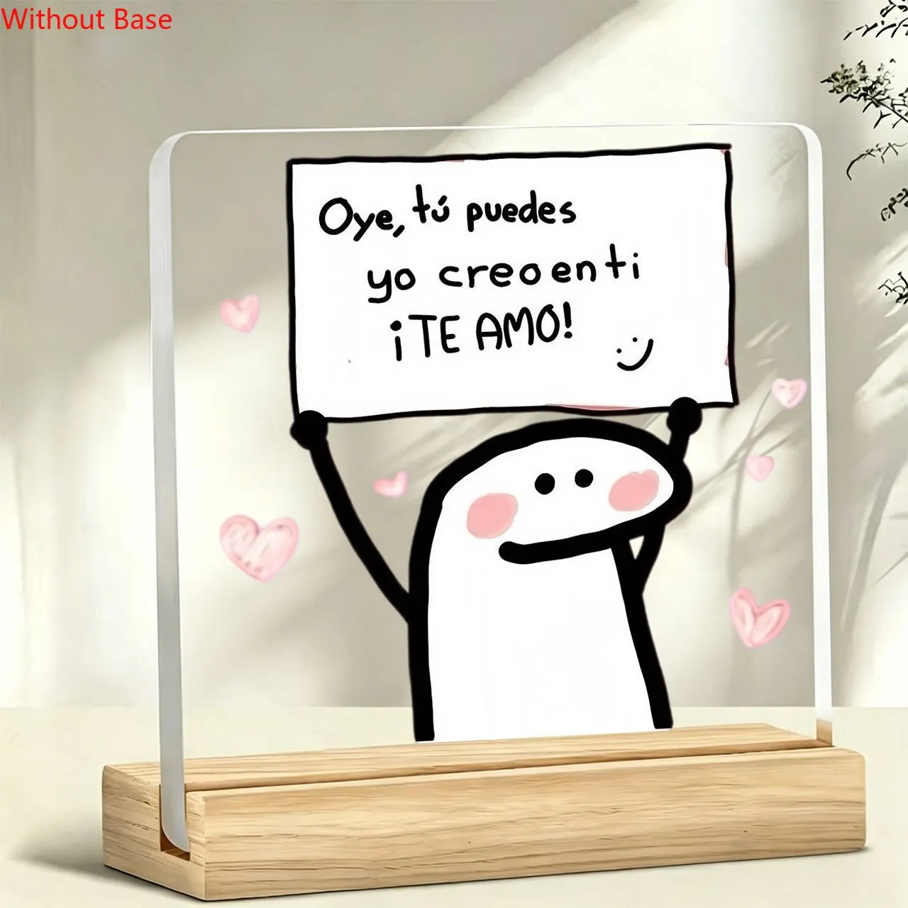 CIFBUY Acrylic Sign 2D Flat Spanish Heart Emoji Inspirational Quote Wooden Base Paperweight Desktop Plaque Office Home Decor Gif