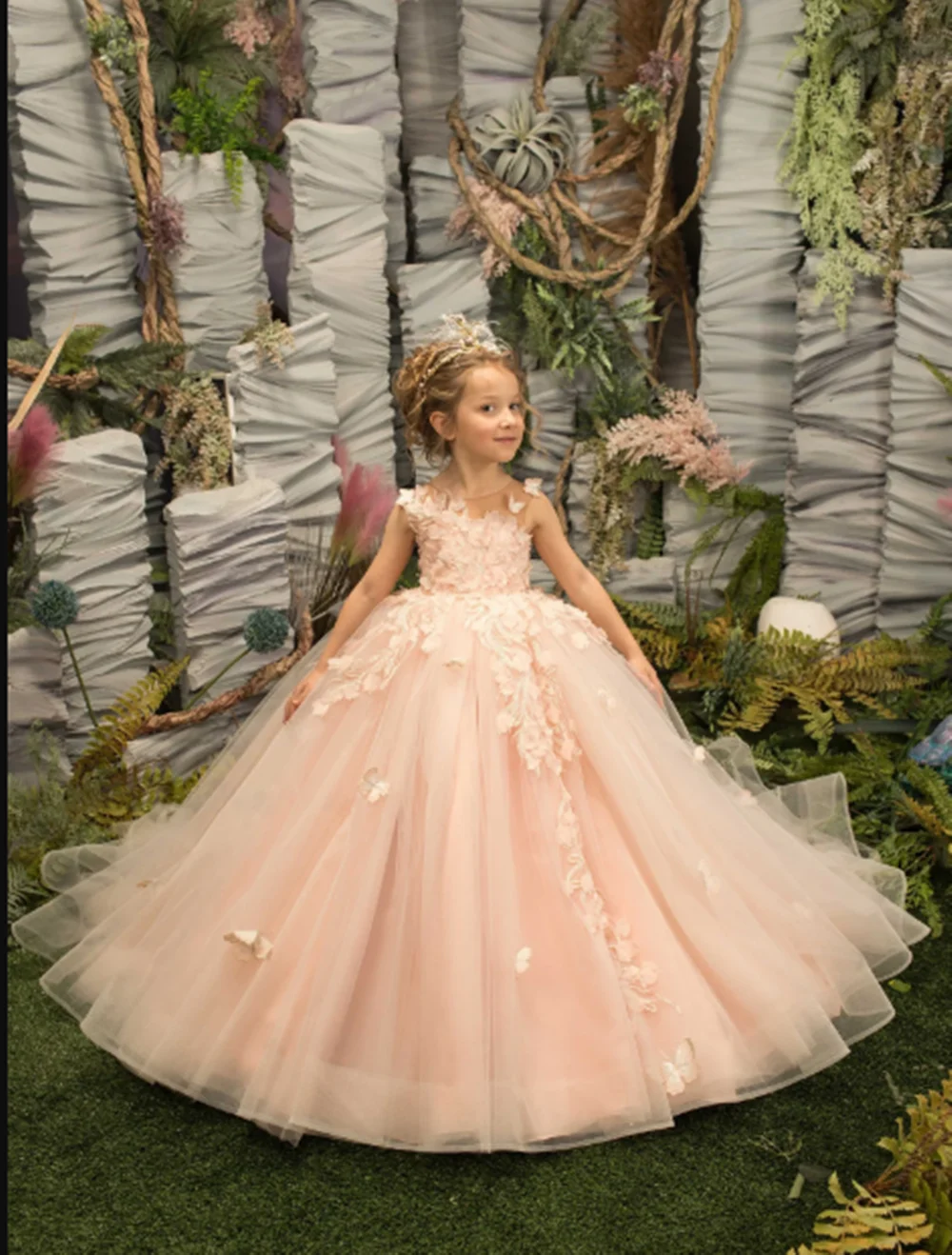 Vestido de princesa para niñas, apliques, vestido de flores para boda, niños pequeños, desfile de tul personalizado, vestidos de fiesta para niños de primera comunión